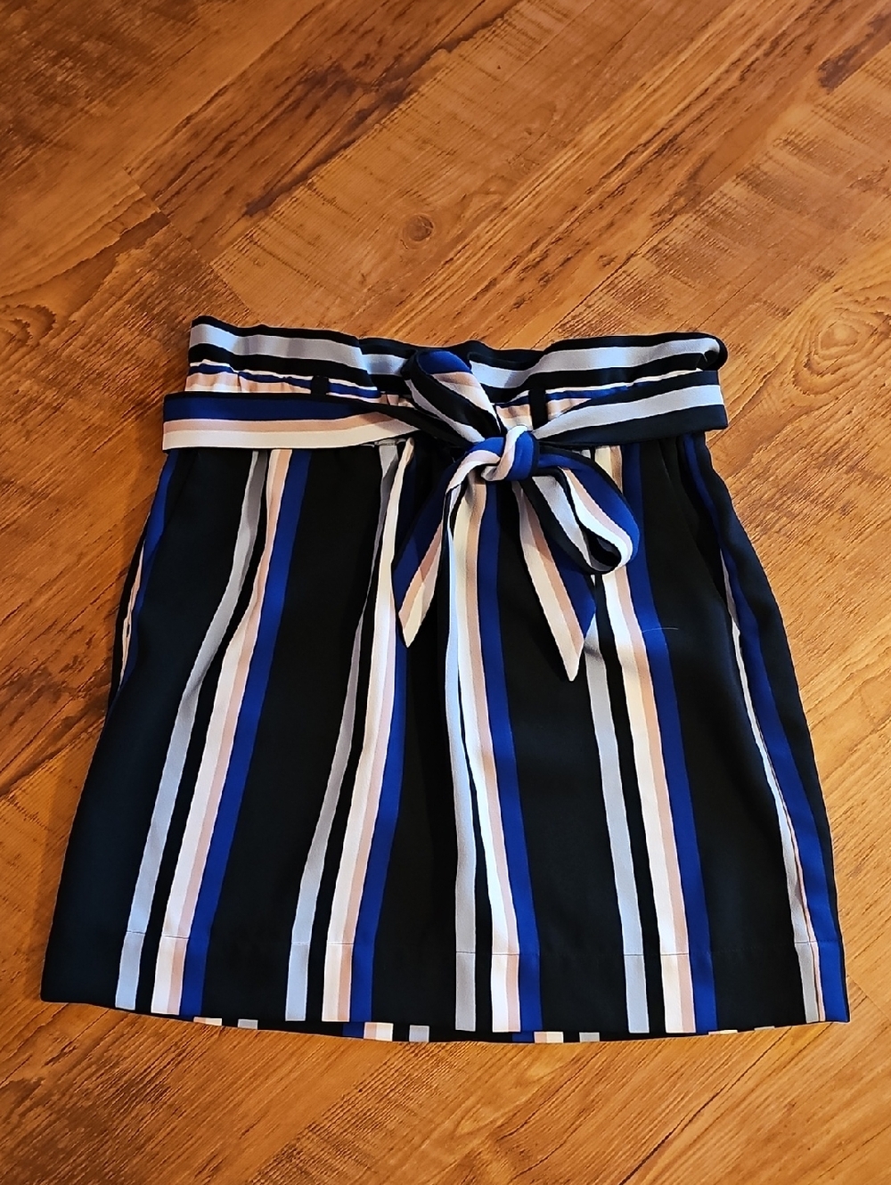 Express Striped Blue & Black Tie-Waist Skirt